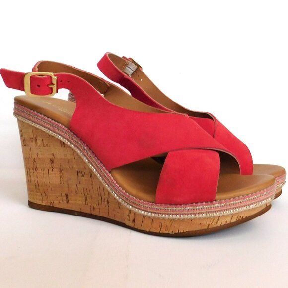 A.Giannetti Cork 4" Platform Open Toe Sandal  Shoes Size 10 Peach Orange Strappy - Picture 1 of 11